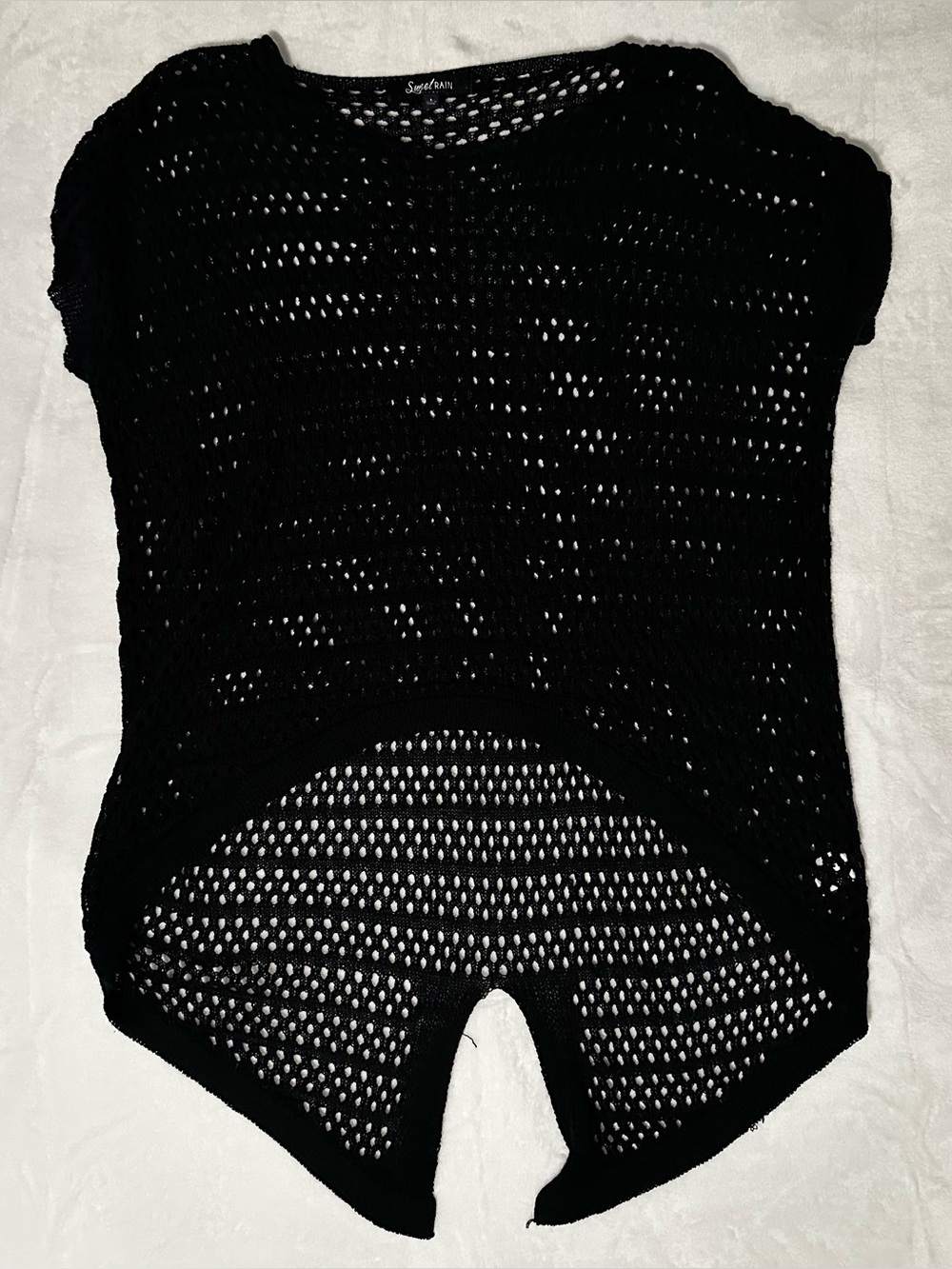 Large Black Open-Knit Short Sleeve Sweater